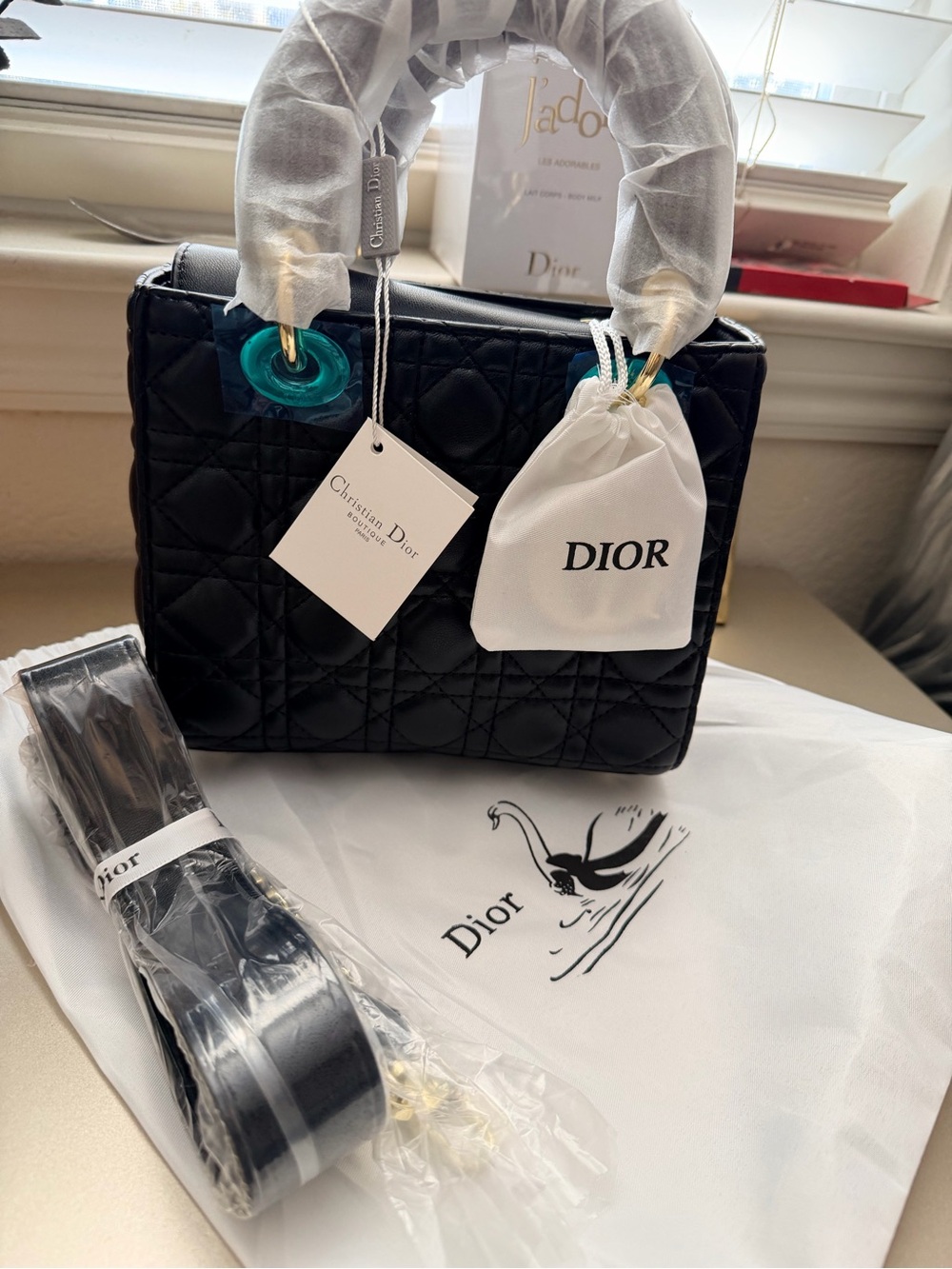 New Black Quilted Lady D Top-Handle Bag size 20x17cm